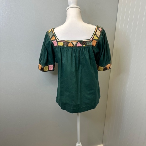 Old Navy teal embroidered  crochet neck puffed sleeves line size Small - Picture 3 of 8